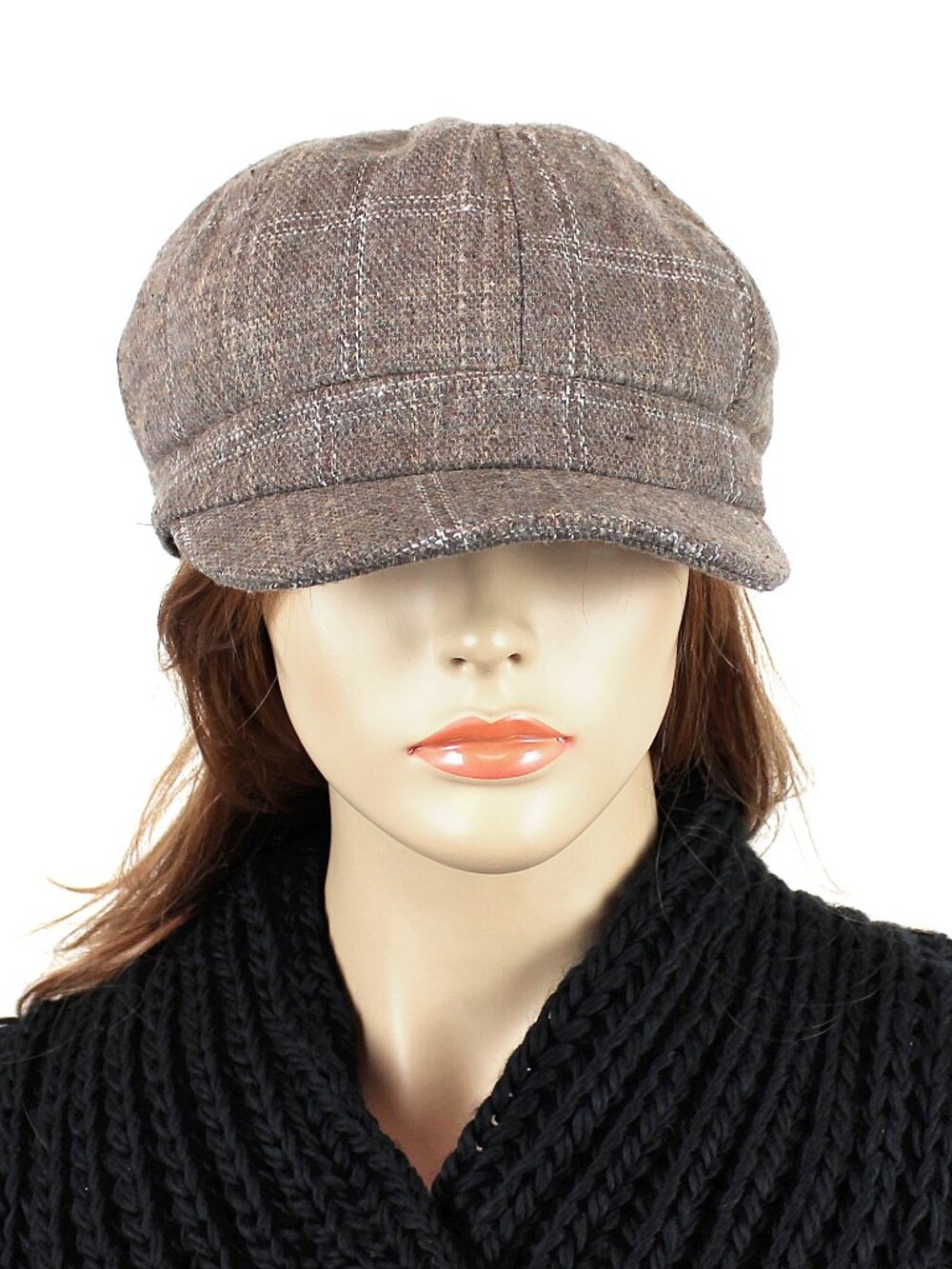 Baker Boy Tweed Cap Khaki Plaid Tan New Brown Checkered Hat New - Picture 4 of 6